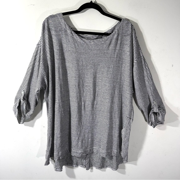2/$35 Adrienne Vittadini linen Tunic 3/4 long sleeve black white striped sweater - Picture 2 of 11